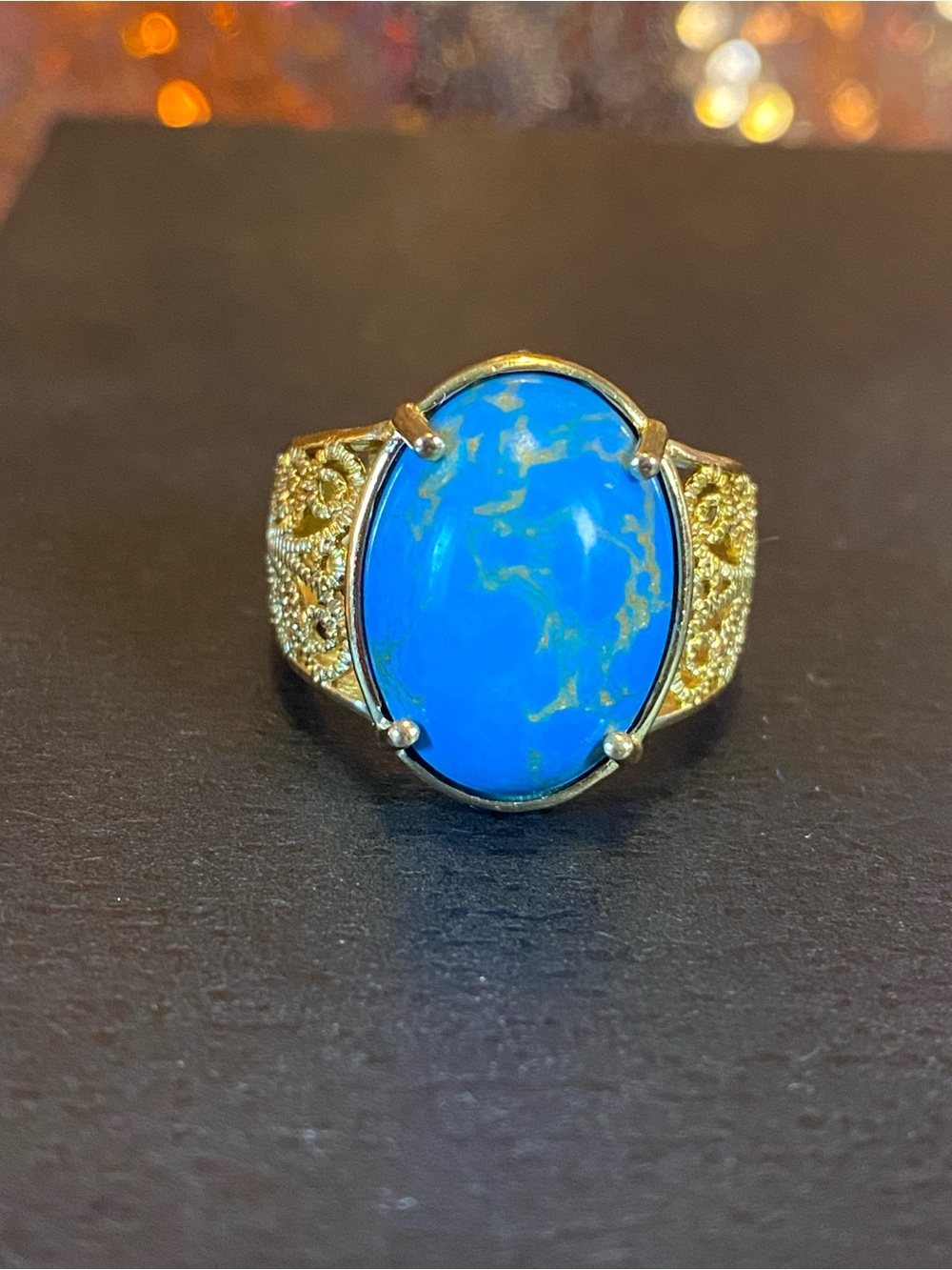 EverTrue Mojave Blue Turquoise 10.75ctw Ring 18K YG Plated Sz 8